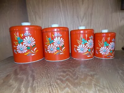 1950's Ransburg Kitchen Counter Metal Canisters Set Of 4 Butterfly Flowers  6/24 • $54.50