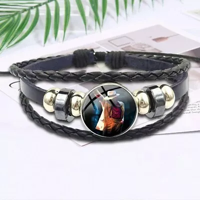 Michael Jackson Glass Cabochon Black Leather Bracelet Choice Look • $13.49