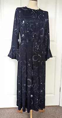 M&s Navy Long Universe Print Midi Dress Size 10 Excellent Condition • £14.99