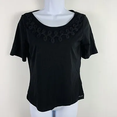 Sigrid Olsen Womens Top Sz S Black Short Sleeve Embroidered Round Neck T Shirt  • $24.50