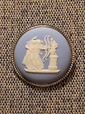 Vintage Large 1970 Silver Wedgwood Jasperware Pale Blue Pin Brooch  • $50