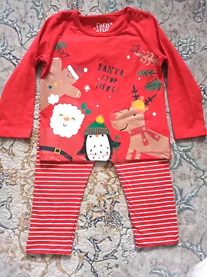 🎅🏻Babies Red Christmas T Shirt & Leggings Set🎀 12-18 Months🎄New Cotton F&F • £7