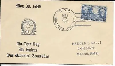 MINDORO (CVE-120) 30 May 1949 Memorial Day Locy Type 2(n) Postmark • $3.50