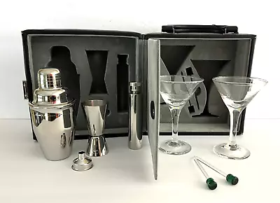 NEW 8pc Mini MARTINI Travel COCKTAIL SHAKER Glass BAR SET With CARRY CASE & KEYS • $39