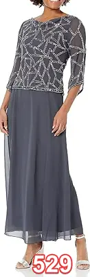 J Kara Womens Cowl Neck 3/4 Bell Sleeve Floral Beaded Mock 2 Piece Long Dress 8P • $44.14