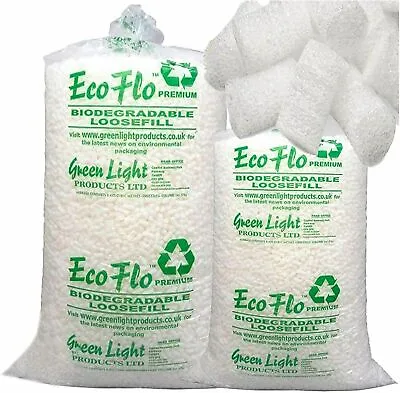 ECOFLO Loose Void Fill Filler Bag Biodegradable Packaging Packing Peanuts Chips • £7.45