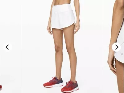 Lululemon Sz 8 White Lined Shorts Speed Up Short Long 4” Women's Updated Fit • $25