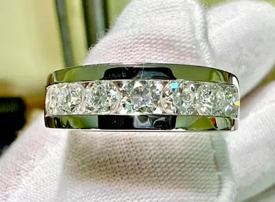 14k White Gold Plated 2Ct Round Lab-Created Diamond Men's Eternity Wedding Ring • $158.39