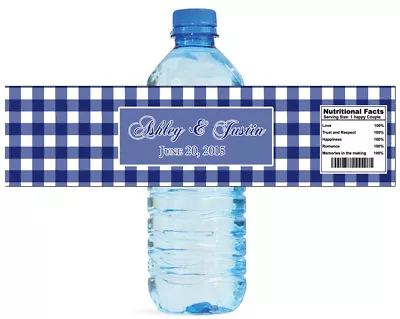 Blue Gingham And Sunflower Vases Water Bottle Labels Great For Weddings Bridal • £24.06