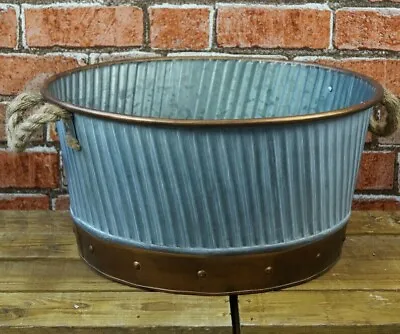 £23.95 • Buy Galvanised Metal Bucket Pan Planter Round Copper Flower Pot Garden  Rope Handle