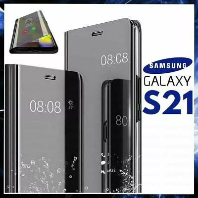 For SAMSUNG GALAXY S21 CLEAR VIEW FLIP CASE SMART BOOK MIRROR LUXURY STAND COVER • $15.29