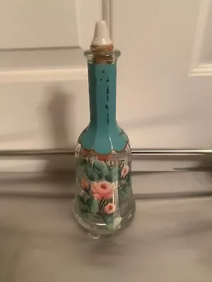 Antique Clear Glass Barber Bottle W/ Painted Roses - G Clk • $25