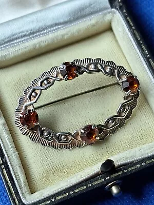 Vintage Sterling Silver Scottish Celtic Cairngorm Sash Plaid Brooch • £25