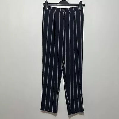 H&M Blue Cropped Striped Trousers Size 6 Ladies Polyester • £11