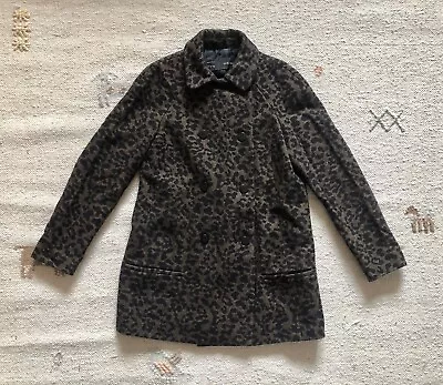 $42.68 • Buy ZARA Brown WOOL BLEND LEOPARD ANIMAL PRINT PEA COAT Size S 6 8 