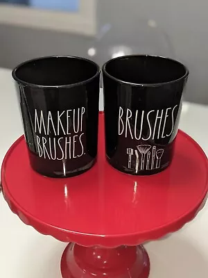 New Rae Dunn Glass Makeup Brushes Container Holder Set Of 2 • $36