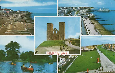 £1.50 • Buy Kent HERNE BAY Canoe Post Box Telephone Box Pier Beach Postcard Postally Used