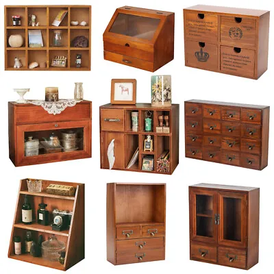 £26.94 • Buy Desktop Small Wooden Chest Of Drawers Storage Unit Cabinet Shelves Organiser Box