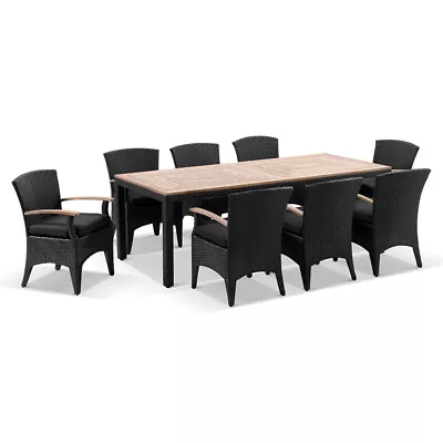 NEW Sahara 8 Rectangle Teak Top Table With With Kai Outdoor Wicker Chairs • $3690
