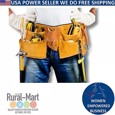 11 POCKET LEATHER TOOL BELT QUICK RELEASE BUCKLE Carpenter Construction Pouch • $18.96