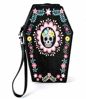 $29.99 • Buy Sugar Skull Coffin Wallet Wristlet Womens Day Dead Floral Mexicana Gothic Gift