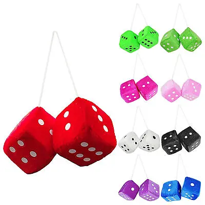Soft Fluffy Furry Dice Ornament Car Rearview Mirror Home Hanging Spotty Dice • £6.19