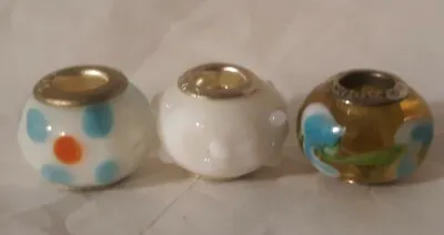 Vtg Pandora Glass Murano Sterling Silver Charm Lot Of 3  Beads Jewlery Craft • $29.99