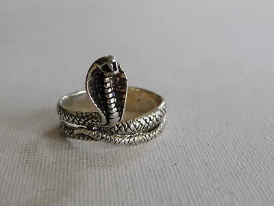 Silver Plated Cobra Snake Biker Ring Sz 14 • $38.50