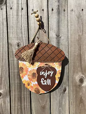 AGD Fall Decor - Sunflower Acorn Prim Wood Hanging Door Wall Sign • $19.95