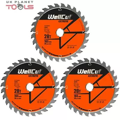 WellCut TCT Saw Blade 165mm X 28T X 20mm Bore For Makita SP6000DSP600 Pack Of 3 • £18.69