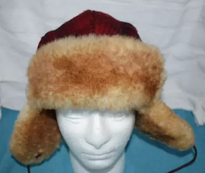 Woolrich Mens Vintage Wool Red Plaid Shearling Trapper Hat. Size Xl • $59.99