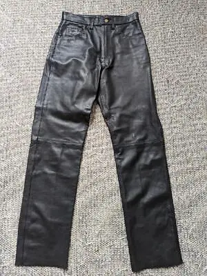 Vintage 1990s Black Pants LEATHER Motorcycle 28x34 Guide Gear Y2K Harley Jeans • $149.95