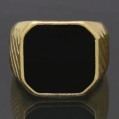 Mens 14k Gold Plated Hip Hop Style Black Top Pinky Ring • $9.99