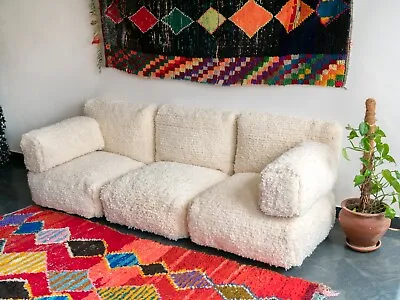 Moroccan Handmade Floor Couch - Unstuffed Wool White Sofa Covers + Pillow Cases • $746.30