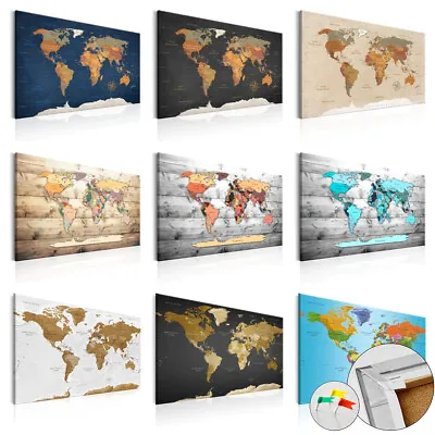 World Map Pinboard Cork Board Canvas Print Wall Art Picture Home K-C-0048-p-b • £54.99