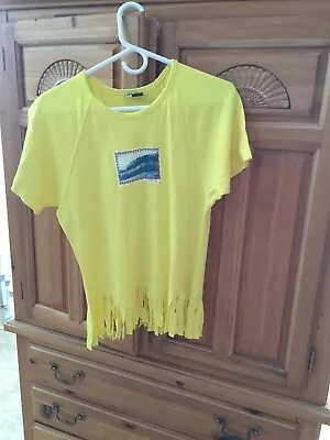 Aaron Chang Women's Yellow Shirt Fringed Hemline By Aaron Chang Size Large • $24.99