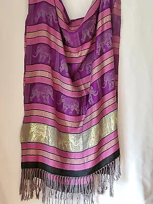 $16.99 • Buy Pashmina Scarf Wrap Shawl Elephants 100% Cashmere 26  X 66” Purple Pink Silver