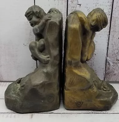 Armor Bronze Signed Salvatore Morani Bookends Scared Baby Boy Climbing Frog  • $100