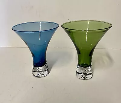 Set Of 2 Green & Blue Bubble Bottom Elegant Mini Martini Glasses 4 Oz 4.25” • $16