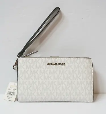 Michael Kors Jet Set Travel Large Double Zip Phone Wallet MK Bright White Grey • $64