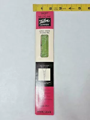 Vintage Talon Metal & Nylon Zippers 9 Inch ~ Apple Green 40C ~ Ships FREE • $6.50
