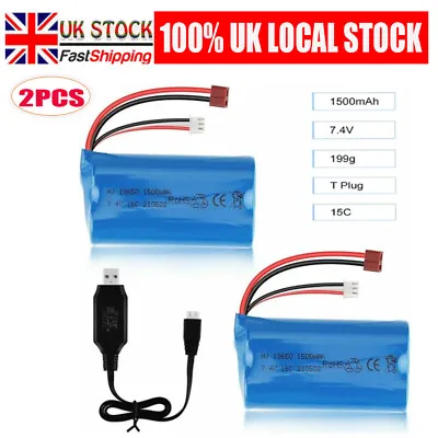 2x 7.4V 1500mAh 2S Li-ion Battery Deans T Plug USB Charger For Wltoys 4WD 12403 • £17.99