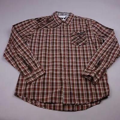 Volcom Button Up Shirt XL Brown Plaid Pocket Pattern Casual Skater Mens • $15.43