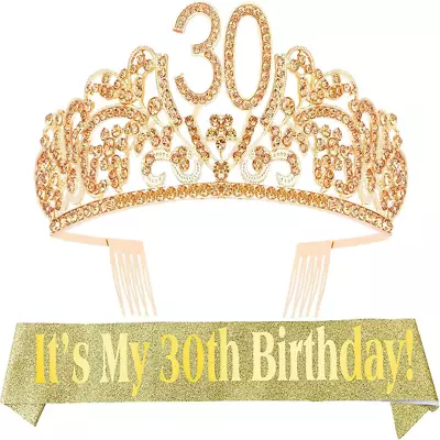 30Th Birthday Sash And Tiara For Women - Fabulous Glitter Sash + Flowers Rhinest • £35.33