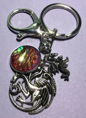 Game Of Thrones Keyring With Red Dragon Scale Dragon Charm & Targaryen Symbol • £2.50