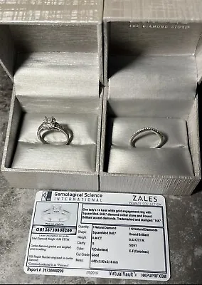$1500 • Buy Zales 1 CT Princess-Cut Engagement Ring And Wedding Ring Band Set