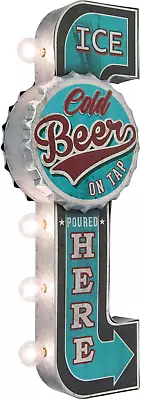 Ice Cold Beer Double-Sided Marquee Bottle Cap Sign With LED Bulbs Vintage Inspir • $126.74