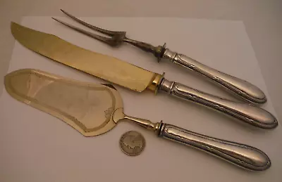 Antique German 800 Silver Handled Flat Server & 2 Pc Carving Set Nice Gold Gilt* • $119.64