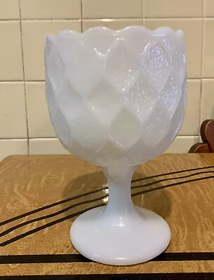 White Milk Glass Goblet Candy Dish Vase Urn Stemmed With Diamond Pattern • $11