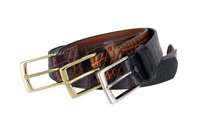 Classic Solid Brass Buckle Crocodile Embossed One Piece Full Leather Belt • $17.95